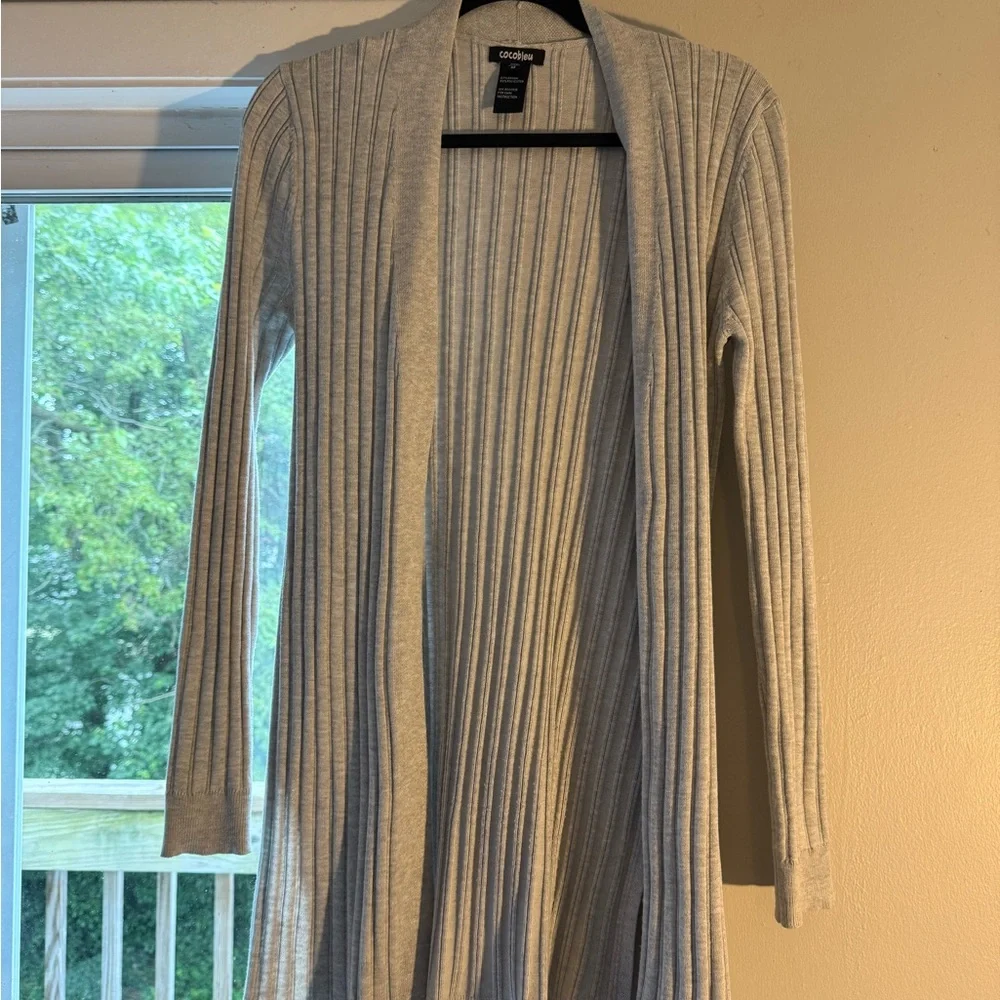 Light Gray Ribbed Cardigan - Picture 1 of 6